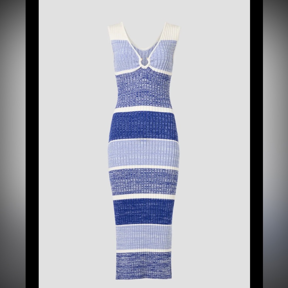 Blue and White Striped Midi Dress